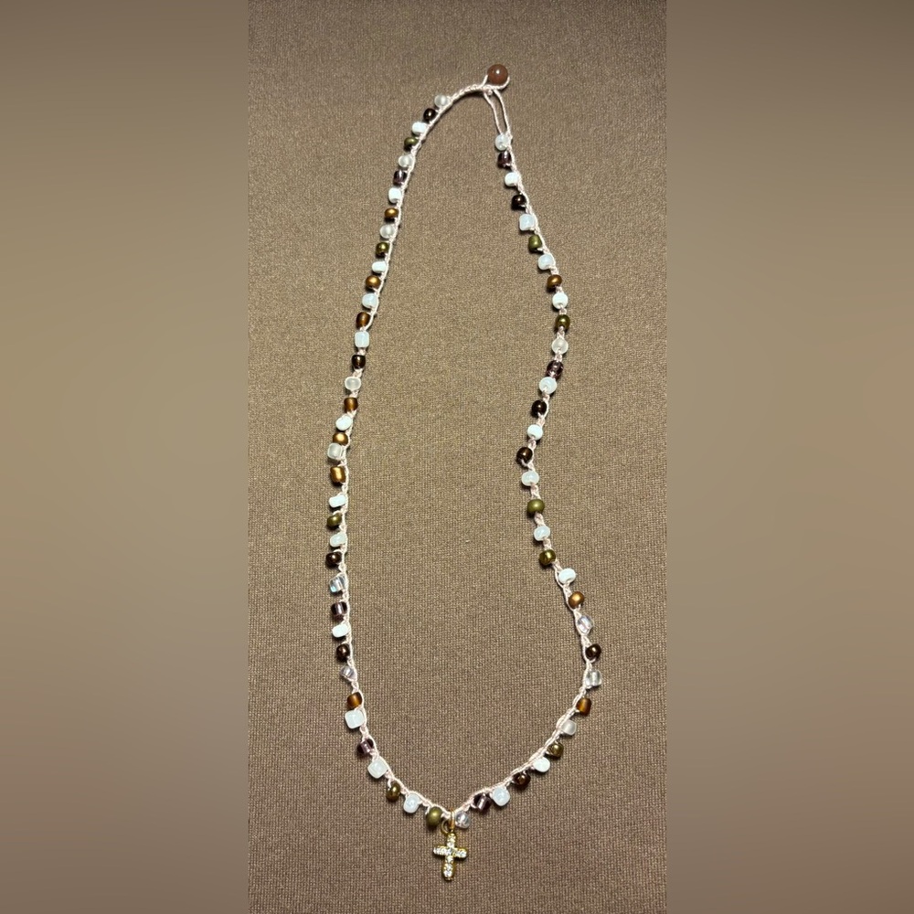 Multicolor Beaded Necklace with Cross ✝️💕